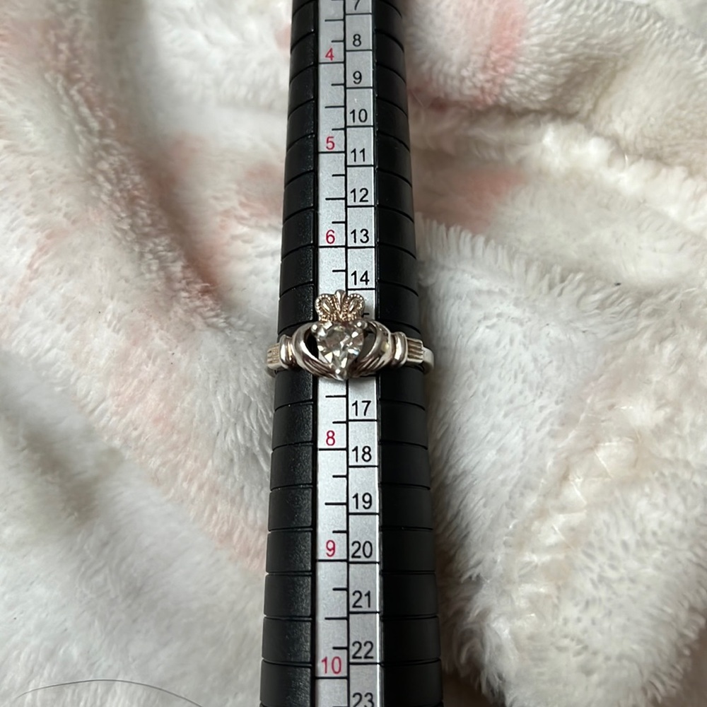 Sterling silver claddagh ring with heart shaped cz